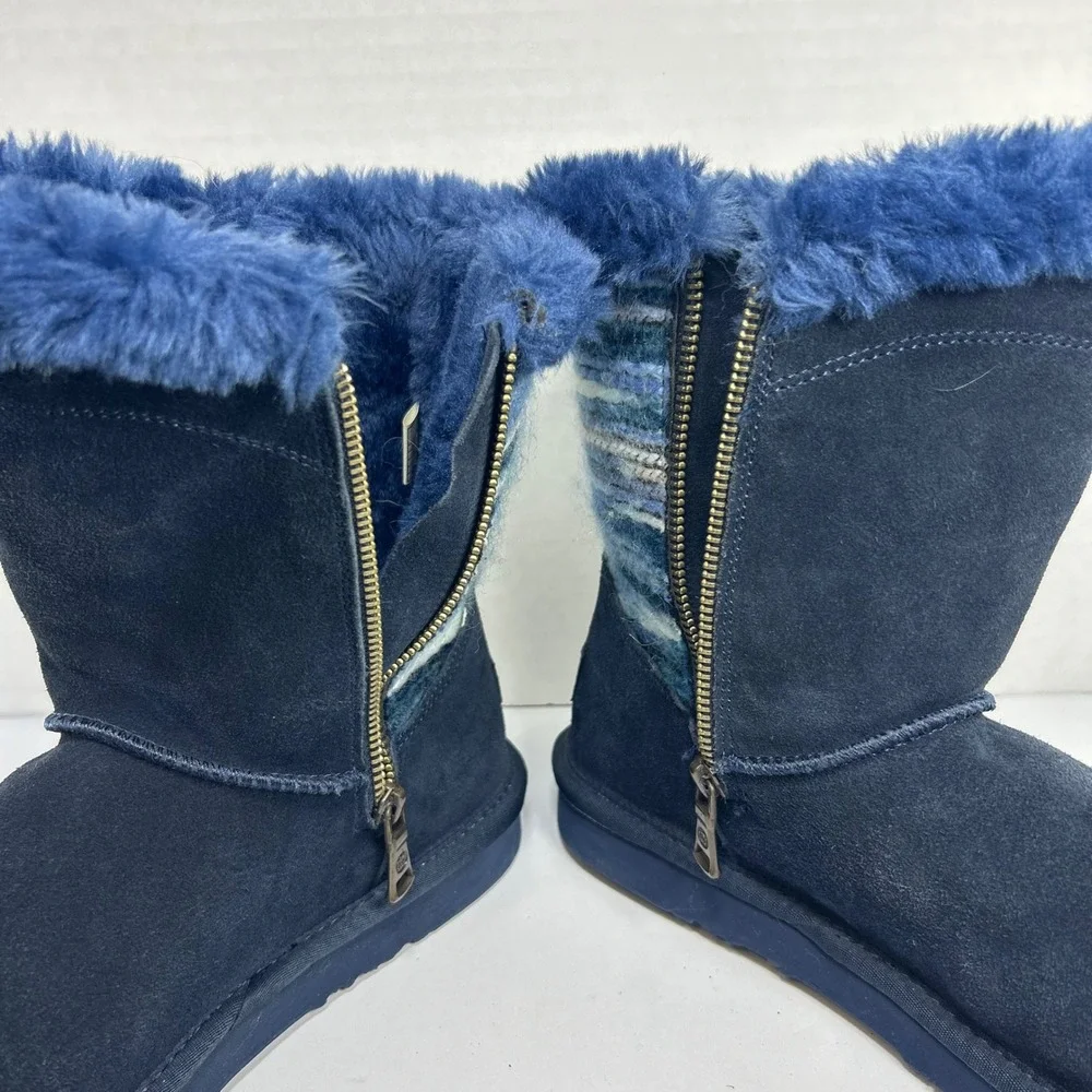 Lamo Après-ski Winter Boots Size 8 Suede Knit Faux Fur Cozy Cabin Blue